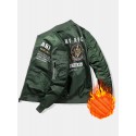Mens Letter Pattern Baseball Collar Multi Pocket Waterproof Zipper Bomber Jacket