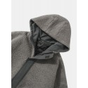 Mens Patchwork Long Sleeve Double Pocket Plush Hooded Jacket