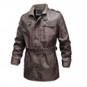 Mens Vintage Belts Coats Fleece Lined Outdoor Thikcened Winter Warm Jacket