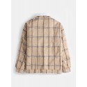 Mens Plaid Button Front Lapel Sherpa Lined Warm Double Pocket Jacket