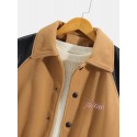 Mens Embroidery Patchwork Raglan Sleeves Woolen Jacket With Pocket