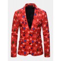 Mens Christmas Pattern Printing Single-Breasted Casual Party Long Sleeve Blazer