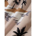 Mens Coconut Tree Landscape Print Vacation Corduroy Shorts