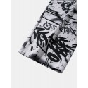 Mens Allover Graffiti Print Drawstring Waist Loose Straight Pants