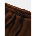Mens Pure Color Double Pocket Casual Drawstring Straight Pants