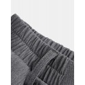 Mens Vintage Cropped Solid Color Irregular Hem Elastic Waist Fashion Calf Length Pants