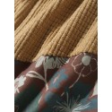Mens Floral Print Patchwork Corduroy Loose Drawstring Shorts