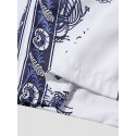 Mens Plant Print Loose Elastic Waist Shorts With Pocket