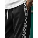 Mens Side Checkered Patchwork Loose Drawstring Waist Sweatpants