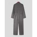 Mens Solid Lapel Button Front Belted Blazer Jumpsuit