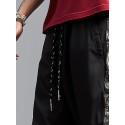 Mens Ethnic Paisley Print Patchwork Loose Drawstring Jogger Pants