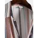 Mens Stripe Print Short Sleeve Lapel Regular Hem Preppy Shirt