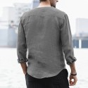 Mens Linen Chest Pocket Causal Loose Long Sleeve Henley Shirt
