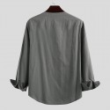 Mens Linen Chest Pocket Causal Loose Long Sleeve Henley Shirt