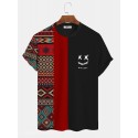 Mens Two Tone Ethnic Smiley Face Short Sleeve T-Shirts