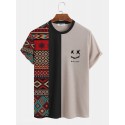 Mens Two Tone Ethnic Smiley Face Short Sleeve T-Shirts