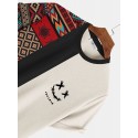 Mens Two Tone Ethnic Smiley Face Short Sleeve T-Shirts
