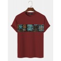 Mens Tribal Pattern Patchwork Crew Neck Short Sleeve T-Shirts