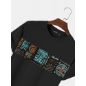 Mens Tribal Pattern Patchwork Crew Neck Short Sleeve T-Shirts