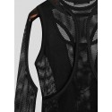 Mens Cutout Mesh See Through Solid Long Sleeve T-Shirt