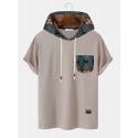 Mens Vintage Geometric Pattern Short Sleeve Knit Hooded T-Shirts