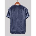 Men Summer Short Sleeve Henley Shirts Cotton Linen Button Neck Shirt Tops Blouse