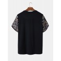 Mens Japanese Cat Geometric Print Crew Neck Short Sleeve T-Shirts