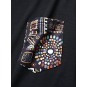 Mens Japanese Cat Geometric Print Crew Neck Short Sleeve T-Shirts