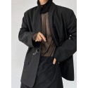 Mens Sheer Mesh See Through High Neck Long Sleeve T-Shirt