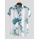 Men Porcelain Floral Print Short Sleeve Relaxed Shirts