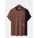 Mens Letter Ethnic Asymmetric Print Short Sleeve O Neck T-Shirts