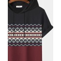 Mens Ethnic Pattern Hem Cuff Hooded T-Shirts