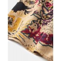 Mens National Style Floral Print Vintage Lapel Short Sleeve Shirt