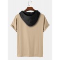 Mens Plum Bossom Character Print Contrast Short Sleeve Hooded T-Shirts-arrival notice-arrival notice