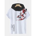 Mens Plum Bossom Character Print Contrast Short Sleeve Hooded T-Shirts-arrival notice-arrival notice