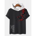 Mens Plum Bossom Character Print Contrast Short Sleeve Hooded T-Shirts-arrival notice-arrival notice