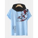 Mens Plum Bossom Character Print Contrast Short Sleeve Hooded T-Shirts-arrival notice-arrival notice