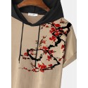 Mens Plum Bossom Character Print Contrast Short Sleeve Hooded T-Shirts-arrival notice-arrival notice