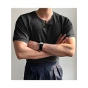 Mens Plain Two-button Short Sleeve Summer Casual T-Shirt