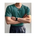 Mens Plain Two-button Short Sleeve Summer Casual T-Shirt
