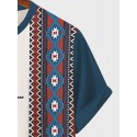 Mens Argyle Rose Print Crew Neck Ethnic Short Sleeve T-Shirts