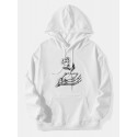 Men Rose Skeleton Hand Print Drawstring Pocket Hooded Sweatshirts