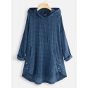 Plus Size Women Plaid Print Asymmetrical Casual Hooded Blouse