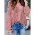 Calico V Neck Long Sleeve Casual Blouse