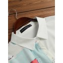 Women Graffiti Print Lapel Side Split Long Sleeve High Low Hem Casual Blouses