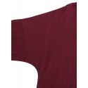 Vintage Loose Women Pure Color O-Neck Short Front Long Back Batwing Long Sleeve T-shirt