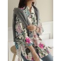 Women Cotton Vintage Floral Leaf Print Casual Loose Shirts with Front Pockets