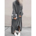 Women Fleece Long Solid Turtleneck Long Sleeve Ankle Length Casual Dresses