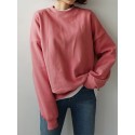 Women Solid Color Round Neck Puff Sleeve Narrow Cuff Long Sleeve Pullover Sweatshirt