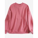 Women Solid Color Round Neck Puff Sleeve Narrow Cuff Long Sleeve Pullover Sweatshirt